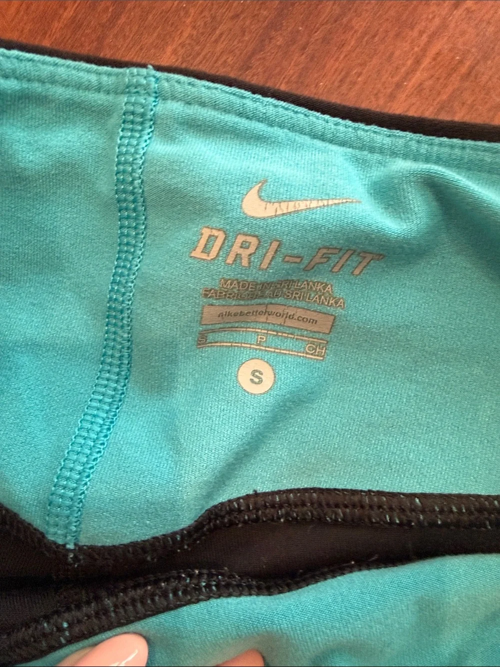Women’s Nike Black Leggings with Teal Waistband- Size S
